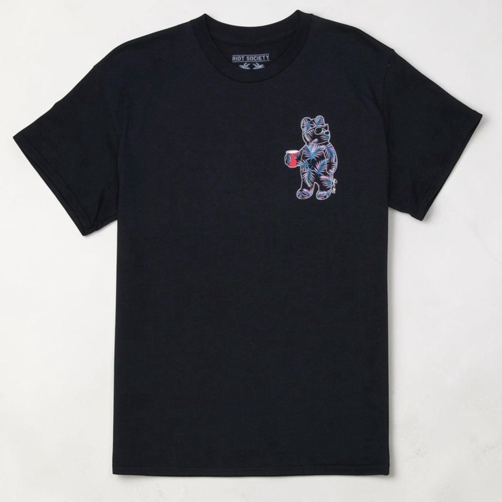 Riot society Black Tee with Multicolor Bear Pocket Graphic M